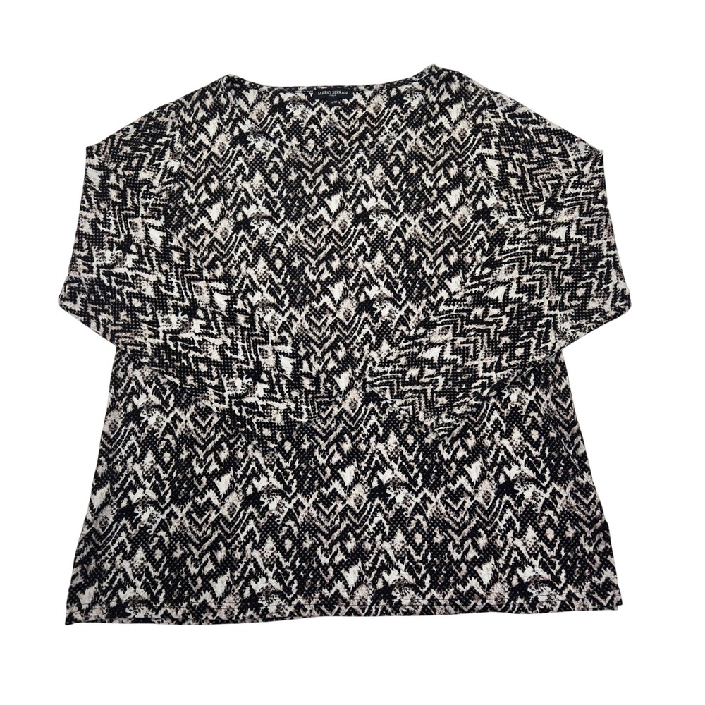 Mario Serrani Italy Womens XL Black White Geometric Chevron V-Neck Knit Top
